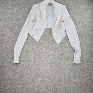 Arizona Jean Co Womens Ivory Acrylic Cropped Cardigan Sweater Button Accents
